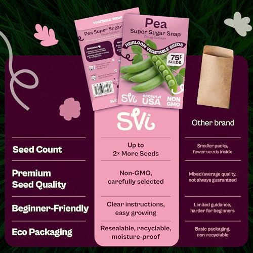 SVI 75 Super Sugar Snap Pea Seeds (Pisum sativum) – Stringless Sweet Peas Seed Packets – Crisp Snap Pea Pods, Vining Heirloom Vegetable Seeds for Vegetable Garden Beds, Containers, Home Garden, Fields - Image 6