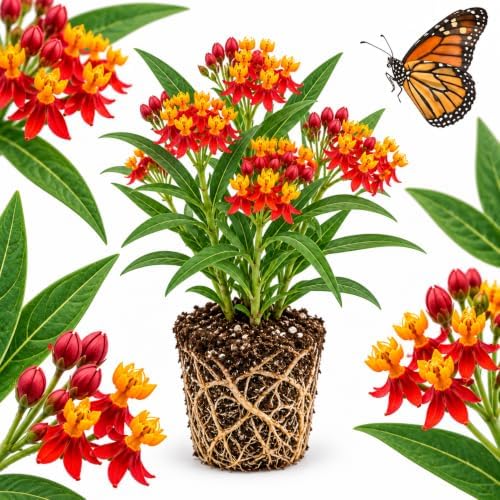 Milkweed Plants Live, Tropical Milkweed Plants, 4-6 Inch Tall by GINGERGLOW
