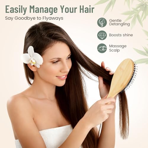 Boar Bristle Hair Brush Set, Bamboo Comb Set for Hair Growth - Image 3