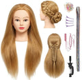100% Real Hair Mannequin Head Training Head Manikin Cosmetology Doll Head for Hairdresser Practice Braiding Hair Styling with Clamp stand (26-28inch) by Lamcestyr