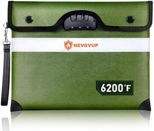 Upgraded 6200°F Fireproof Document Bag with Lock, Fire proof Money Bag for Cash with Zipper/Reflective Strip, 9 Layer of Heat Insulated Material, Water Resistant Fireproof Bags for Documents,Safe Bags by NEVGVUP