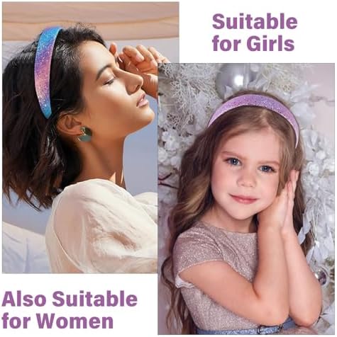 Headbands for girls Women 6Pcs Glitter Rainbow Headband Women Girls Sparkly Headband Gold Pink White Purple Hairband for Girls Hair Accessories for Party Holiday Back to School - Image 4