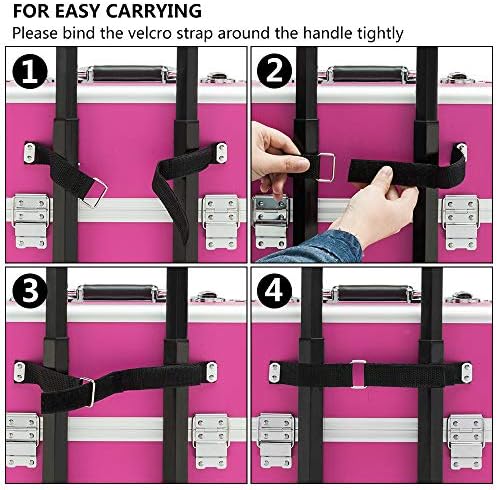 mefeir 3 in 1 Rolling Makeup Train Case, Aluminum Makeup Travel Organizer Cosmetic Case, Cosmetology Display Suitcase on Wheels, Beauty Storage Luggage Lockable w/4 Removable Wheels (Rose-Pink) - Image 6