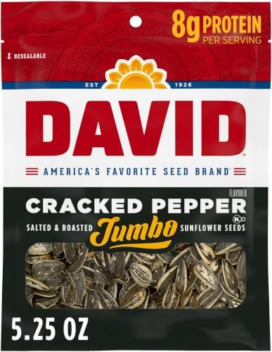 DAVID Jumbo Sunflower Seeds, Cracked Pepper Flavor, 5.25 oz. (Pack of 5) by DAVID