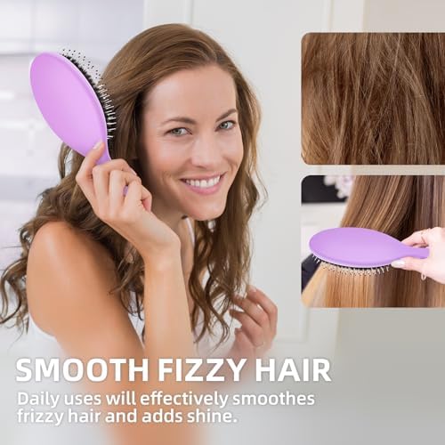 Boar Bristles Hair Brush for Women and Men, Detangling Hair Brush for Smoothing Massage Add Shine, Nylon&Boar Bristles Detangler brush for Hair Healthy (1 Pack-Purple) - Image 3