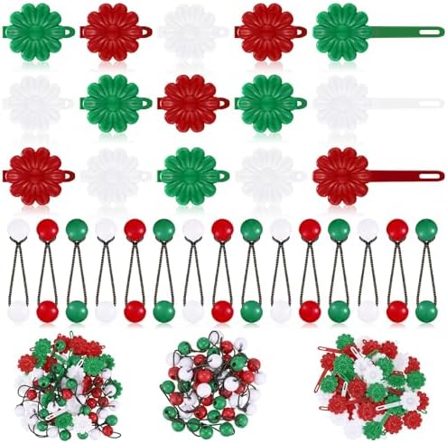 72 Pcs Hair Accessories Set - Self Hinged Barrettes, Hair Balls, Bow Flowers, Plastic Clips for Girls, Baby, Toddler (Red, Green, White) by Jutom