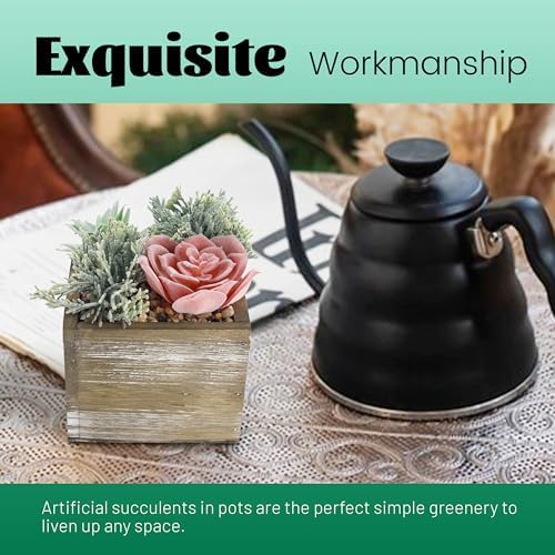 Der Rose 3 Pack Fake Succulents Plants in Wood Pots for Farmhouse Decor - Image 6