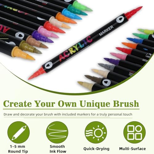 8PCS DIY Bamboo Hair Brush Painting Kit Bulk with 12 Pens for Decor, Oval - Image 4