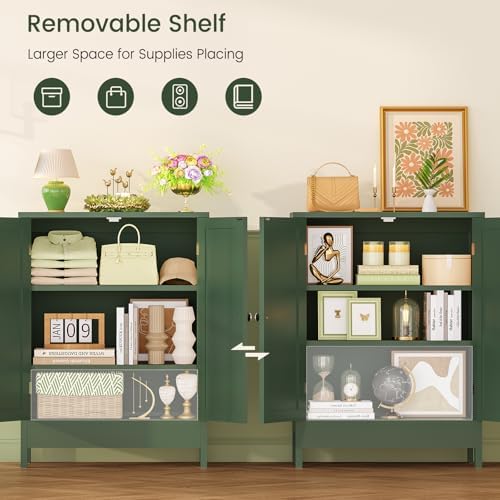 Iwell Bathroom Cabinet, Bathroom Storage Cabinet with 2 Doors & 3 Shelves, 3 Heights Available, for Living Room, Entryway, Home Office, Green - Image 5