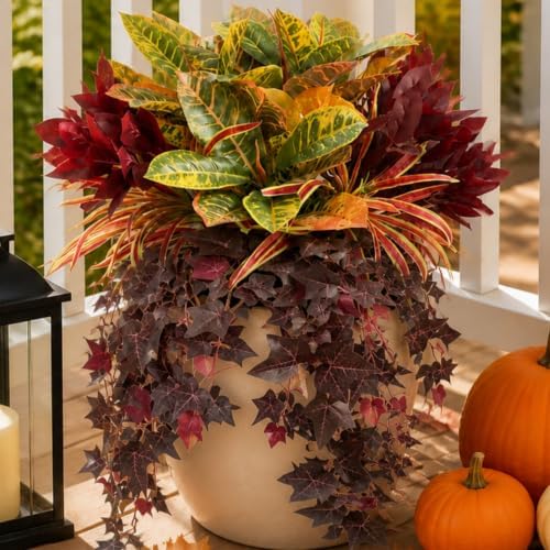 Fall Artificial Croton Plants Fake Greenery for Outdoor Porch Planters by KAFDY