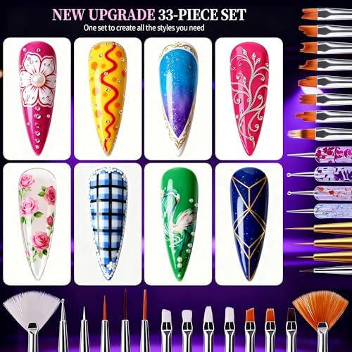 Artdone 34pcs Nail Art Brushes, Nail Art Tool Set, Dotting Tools - Image 6