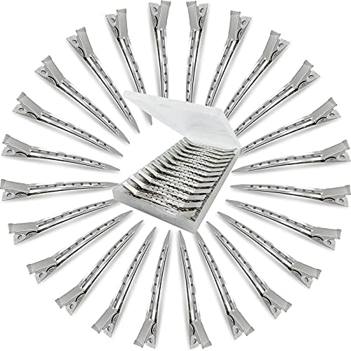 HiJeaton 24Pcs Metal Duck Billed Hair Clips for Women Styling Sectioning, Silver Hair Pins for Long Hair, Alligator Curl Loc Clips for Thick Hair Roller, Salon, Bows DIY by HiJeaton