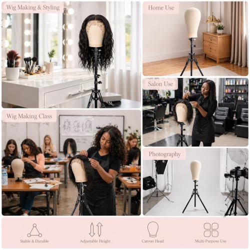22" Canvas Wig Head, Block Mannequin Head for Wig Making - Image 4