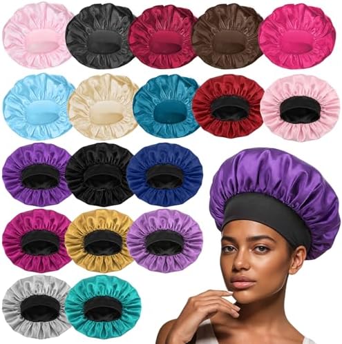 WLLHYF 18 Pcs Satin Bonnets for Sleeping, Large Silk Bonnet, Multicolored C by WLLHYF