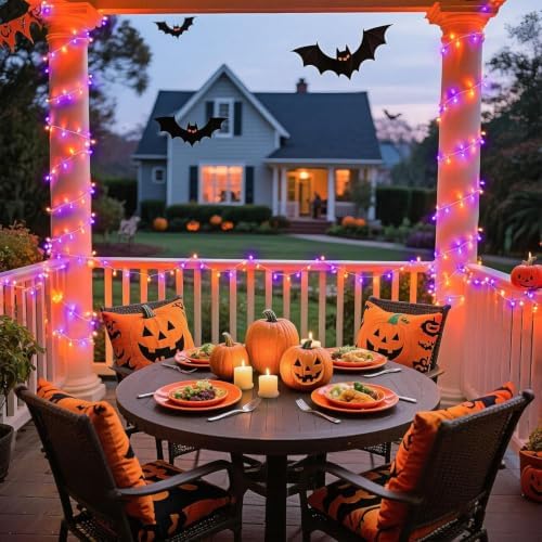 JMEXSUSS Halloween Lights Outdoor, 66ft 200 LED Purple & Orange Lights - Image 6
