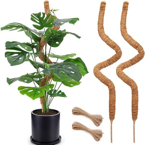 2 Pack 48'' Bendable Moss Pole for Monstera & Pothos - Tall Handmade Coco Coir Plant Support Stakes for Large Climbing Indoor Plants, Potted Houseplant Trellis Accessories by Soupiar
