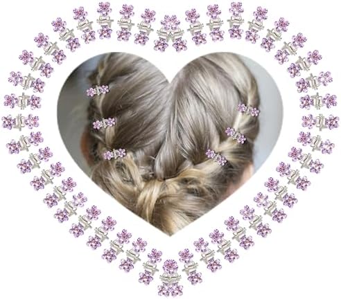 ANBALA 65PCS Mini Purple Flower Hair Clips with Rhinestone Mini Glitter Teeth Rhinestone Flower Hair Accessories No-Slip Grip Metal Jaw Clamps for Girls Women (Silver-Purple Crystal) - Image 4