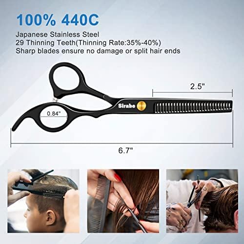 Sirabe 10 PCS Hair Cutting Scissors Set, Professional Haircut Scissors Kit with Cutting Scissors, Thinning Shears, Comb, Cape, Clips, Black Hairdressing Texturizing Shears Set for Barber, Salon, Home - Image 3