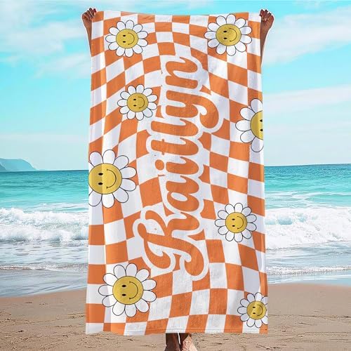 JML Personalized Beach Towel with Name, Custom Flower Beach Towel, Customized Microfiber Pool Towel, Quick Dry & Absorbent Swim Towel for Adult,Anniversary, Birthday, Summer Holiday,Vacation by JML