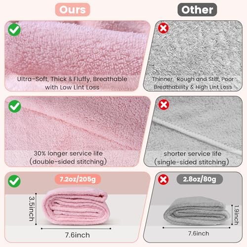 2 Pack Microfiber Hair Towel Wrap for Women, Large Fast Drying Hair Towel Turban, Ultra Soft Thick Anti-Frizz, Double Stitched Edges & Stay in Place No Slip Design for Curly Long Wet Hair(Pink/Blue) - Image 2