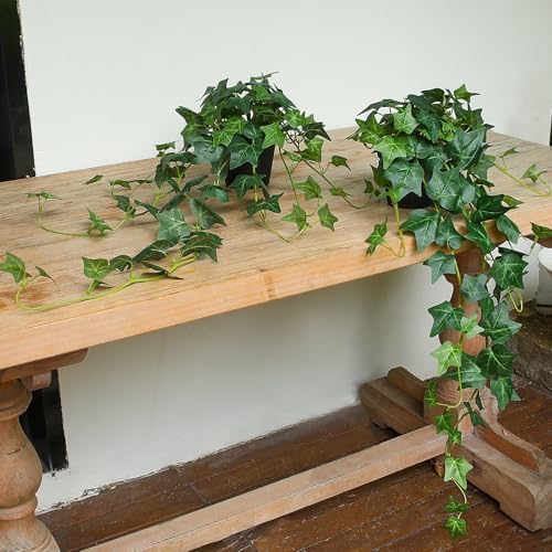 Fake English Ivy Artificial Plants - 33" Set of 2 Realistic Artificial Silk Ivy Vines with Pots, Faux Plants Indoor Home Decor, Low Maintenance Hanging Plant Decoration by Unknown