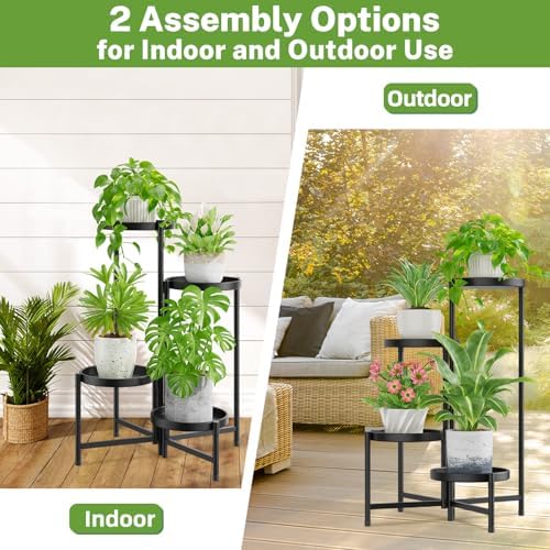 4 Tier Large Plant Stand Indoor Outdoor, 10 In Wide Tray, Black - Image 6