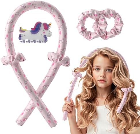 Girls Heatless Curls Overnight, Kids Unicorn Hair Rollers with Hair Clips, Hair Accessories for Little Girls & Teenage & Sister, Birthday Gifts Trendy Stuff - Pink by Unknown