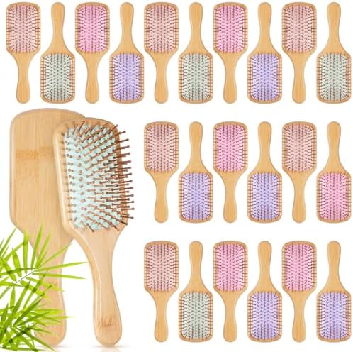 Tessco for you 24 Pcs Bamboo Hair Brushes for Women Bulk Wooden Paddle Brush Scalp Massage Bamboo Bristles Anti Static Men Engraving DIY Gift for Wedding Teacher (Multicolor) by Tessco