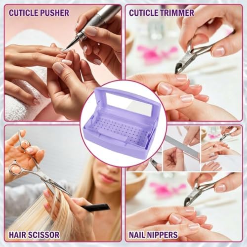 YoleShy Nail Tool Cleaning Box Purple Plastic Clean Container for Tweezers - Image 7