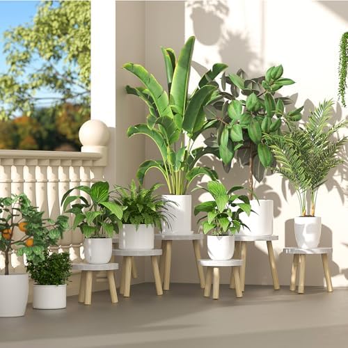 3-Pack Wood Plant Stands Indoor, Single Plant Stand for 6-12 Inch Pots, Mid-Century Modern Plant Stool, Tall Plant Stand for Large Plants for Living Room, Balcony, Office (White) - Image 2