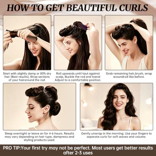 Heatless Curls Overnight Set, 4 Heatless Curling Rods with Satin Bonnet - Image 5