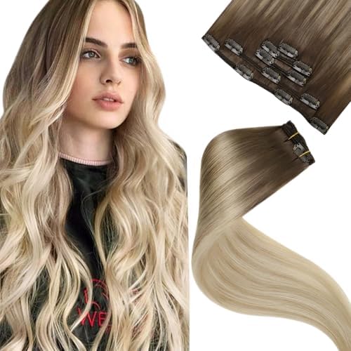 LaaVoo Clip in Hair Extensions Real Human Hair Brown Blonde Balayage by LaaVoo