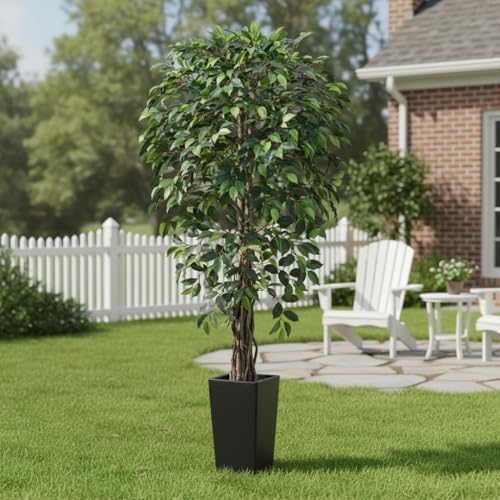 Aveyas 6ft Artificial Ficus Tree for Home Decor with Black Pot, 6 Feet Faux Plant Fake Silk Trees for Indoor Outdoor House Living Room Office Garden (6 ft Tall Including Raised Pot) - Image 5