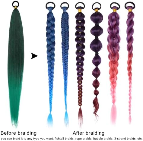 2 Pc Braid Ponytail Extension with Hair Tie Green Gradient Braid Extensions - Image 6