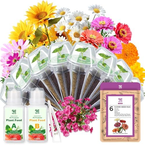 Flower Seed Pods for All Hydroponics Growing System, 8 Pods with 600+ Seeds of Marigold, Zinnia, Cosmos, Dwarf Sunflower, Morning Glory and Daisy by HiHOYA
