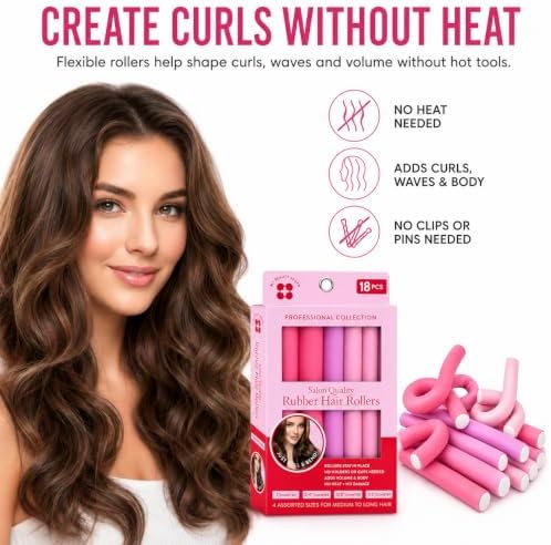 My Beauty Spot Flexi Rods Foam Hair Rollers 3/4" 5/8" and 1" Diameter Professional Salon Quality 18 Pcs Rubber Hair Rollers for Long, Medium and Short Hair (Pink) - Image 3