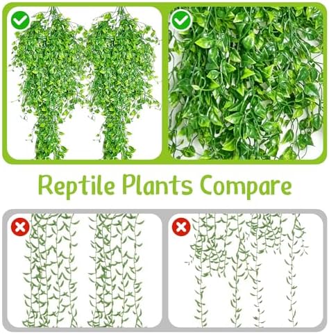 Reptile Plants for Terrarium Hanging Fake Leaves with Suction Cup - Image 3