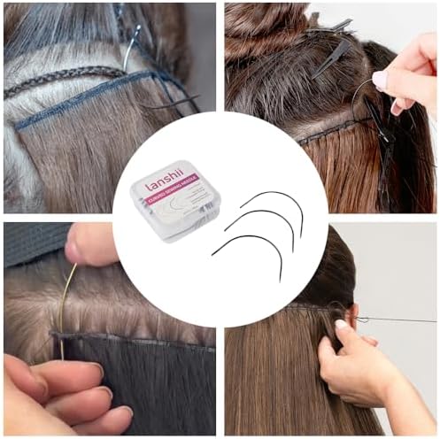 Lanshii Hair Extension 10Pcs Curved Needles in Clear Plastic Case Wig Making Repair Needles Hand Sewing Accessories Pro Beading Tools for Sewing Weft Extensions Micro Beads Rings DIY Hair Weaving - Image 2