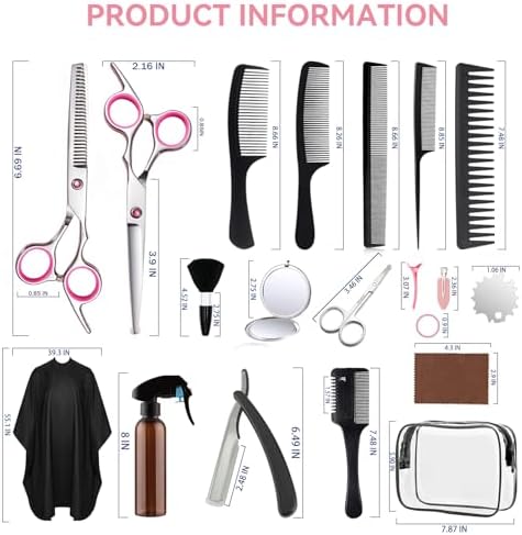 Hair Cutting Scissors Kit,27PCS Professional Stainless-Steel Sharp Barber Professional Hairdressing Shears Set with 6.5 Inch Cutting Scissors,Thinning Shears for Man Woman Adults Home Salon(Pink) - Image 6