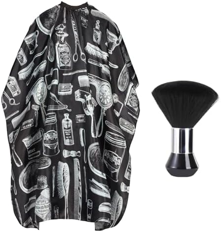 Professional Hair Cutting Cape with Neck Duster Brush, Large Size Salon Barber Cape for Men, Women and Kids(Barber Supplies Pattern) by YELEGAI