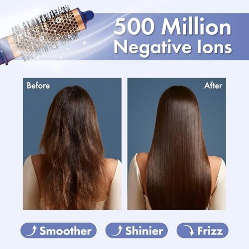 6-in-1 Hot Air Multi-Styler with Case, Hair Dryer & Blow Dryer Thermal Round Brush, Auto-Wrap Curler & Straightener, Fast Drying & Negative Ion Styling for Smooth Frizz-Free Blowouts (Blue Noir) - Image 6