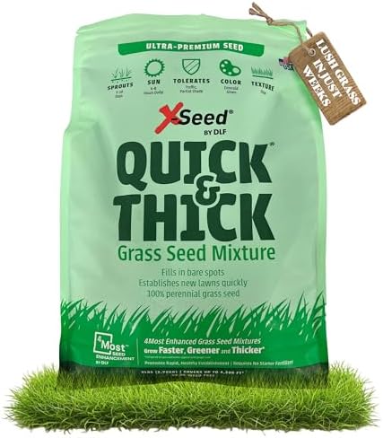 X-Seed Ultra Premium Quick and Thick Lawn Seed Mixture – Rapid Germination for Any Lawn, Dense Coverage in Sun to Shade, High-Traffic Areas, Fescue, Kentucky Blue, & Perennial Ryegrass Blend, 7lb Bag by DLF