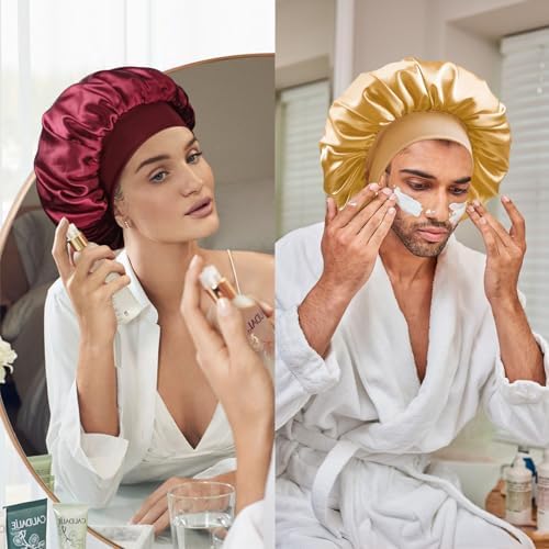 Satin Silk Bonnet for Hair, Double Layer Sleep Cap for Men & Women - Image 6
