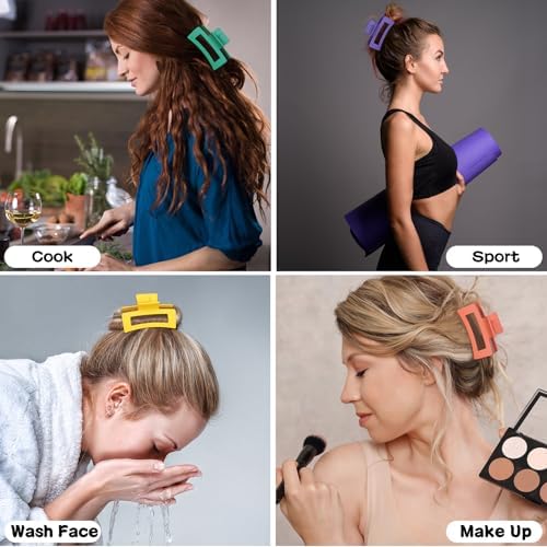 Sisiaipu 3.5 Inch Medium Hair Accessories: 12 Pcs Square Jaw Clips for Thick and Thin Hair - Rectangular Bulk Clips for Women and Girls - Dopamine - Image 7