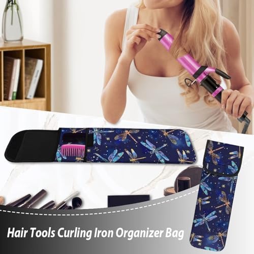 Generic Ohuysud Dragonfly Print Curling Iron Storage Bag, Large Capacity, Heat Resistant, Multi Pockets, Organizer, Holder - Image 5
