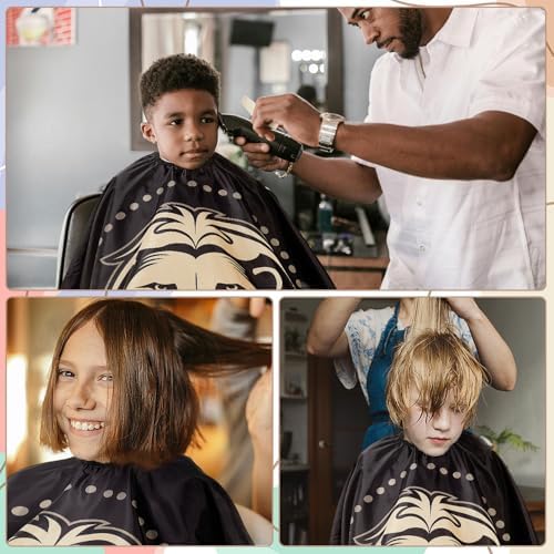Professional Hair Cutting Cape with Neck Duster Brush, Large Size Salon Barber Cape for Men, Women and Kids(Black with Lion Pattern) - Image 3