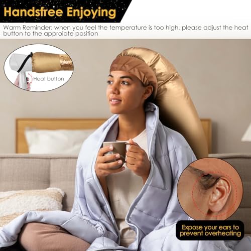 TEPENAR Hair Dryer Bonnet Attachment: Upgraded Extra Large Hooded Dryer Adjustable Hair Dryer Caps - Easy to Use for Natural Curly Textured Hair Care Styling Fast Drying - Gold - Image 5