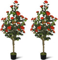 2-Pack 4FT Artificial Camellia Tree,Realistic Fake Potted Plants with Flowers&Planters,Indoor/Outdoor Faux Flowering Trees for Home,Office,Porch,Wedding,and Housewarming Gift Decor,Red by Unknown
