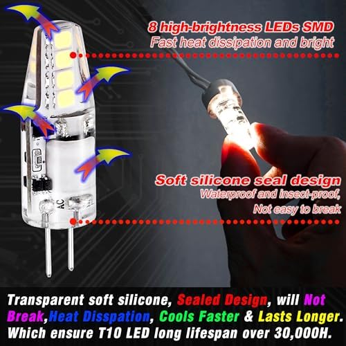 G4 LED Bulb RV Camper 2W T3 AC/DC12V 6000K White JC Type Bi-Pin, 10 Pack - Image 4