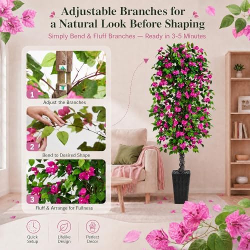 Artificial Bougainvillea Tree 7FT, Fake Tree with Flowers Black Planter - Image 5